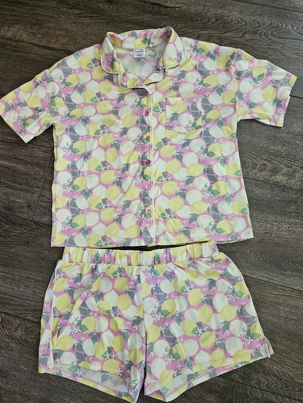 Art Class Lemon Print Short Pajama Set - Pink Yellow - Girls Size XXL (16/18)